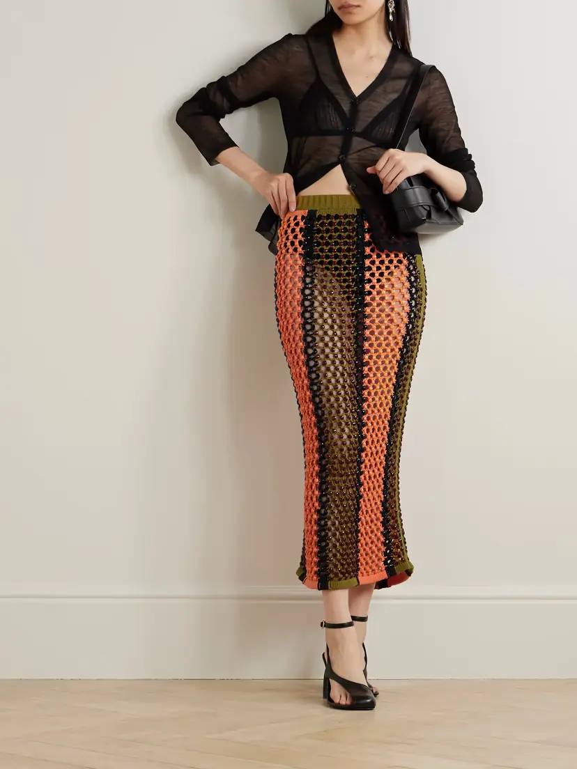 Diotima Spice Beaded Striped Knitted Cotton-blend Maxi Skirt | Thumbnail 2