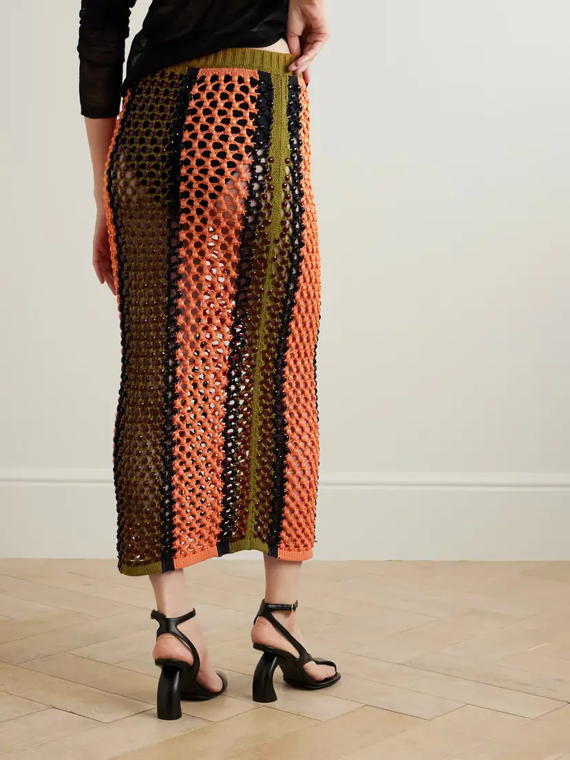 Diotima Spice Beaded Striped Knitted Cotton-blend Maxi Skirt | Thumbnail 3