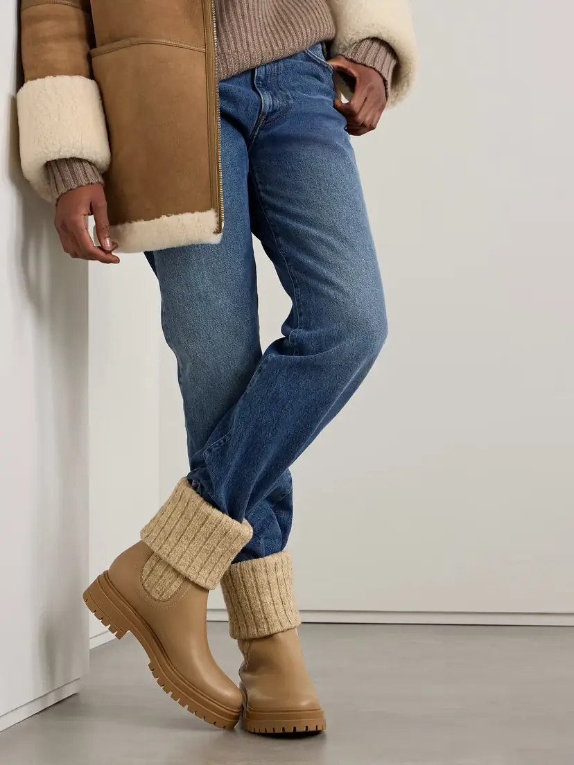 Gianvito Rossi Tenney Leather And Ribbed-knit Chelsea Boots | Thumbnail 2