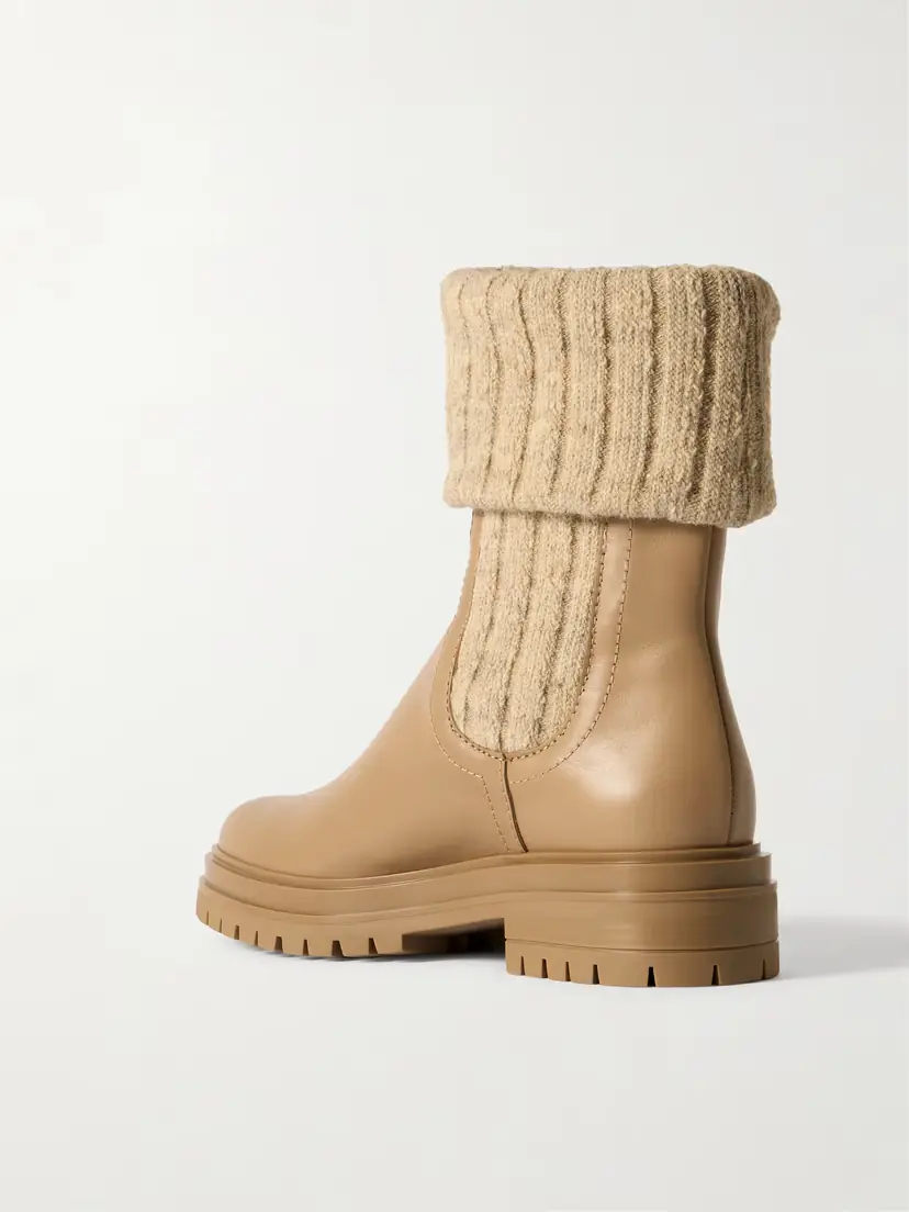 Gianvito Rossi Tenney Leather And Ribbed-knit Chelsea Boots | Thumbnail 3