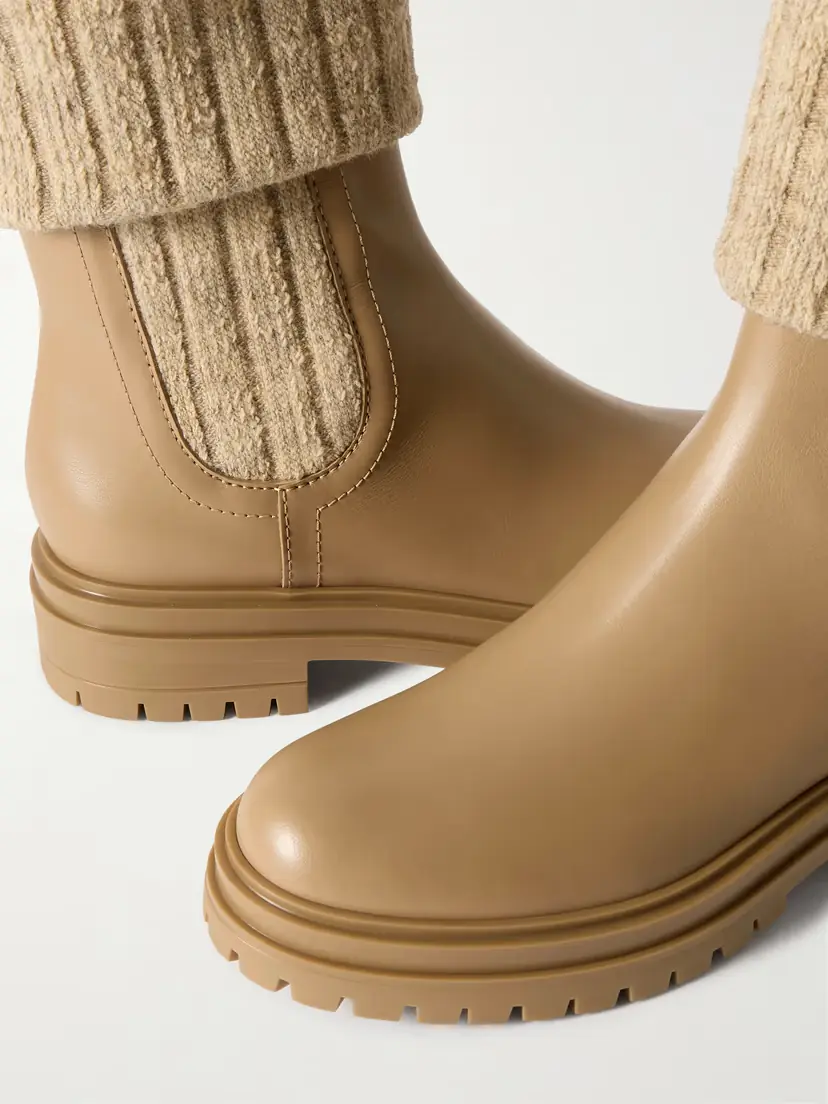 Gianvito Rossi Tenney Leather And Ribbed-knit Chelsea Boots | Thumbnail 4