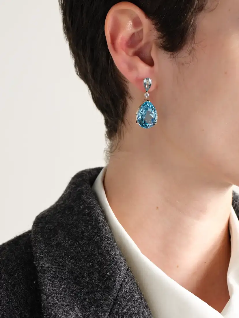 Mateo Sophia 14-karat Gold, Topaz And Diamond Earrings - Blue | Thumbnail 2 Mateo Sophia 14-karat Gold, Topaz And Diamond Earrings - Blue | Thumbnail 2