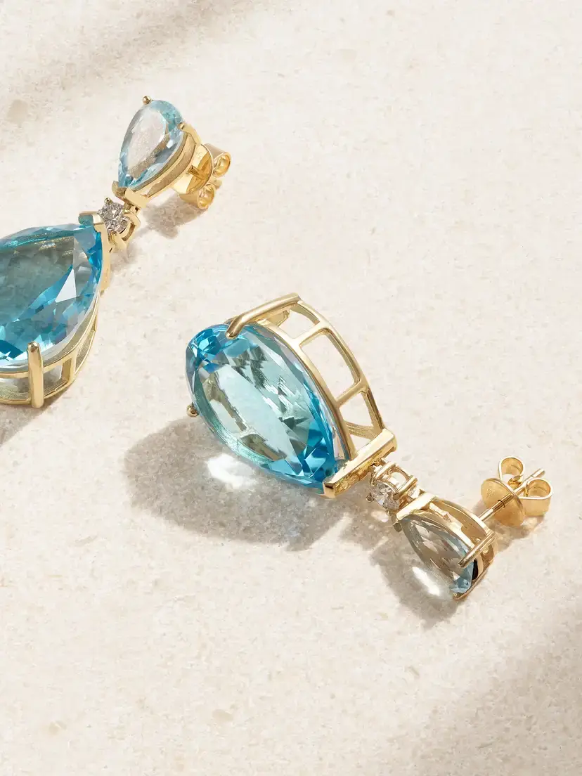 Mateo Sophia 14-karat Gold, Topaz And Diamond Earrings - Blue | Thumbnail 3 Mateo Sophia 14-karat Gold, Topaz And Diamond Earrings - Blue | Thumbnail 3