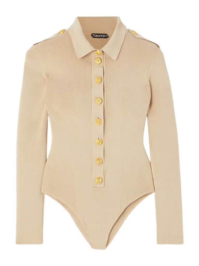 Embellished Stretch-knit Bodysuit