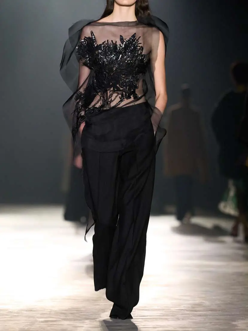 Jason Wu Collection Asymmetric Embellished Organza Top | Thumbnail 4