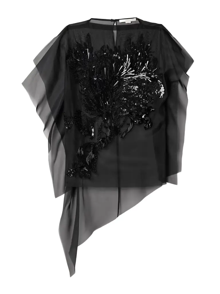 Asymmetric Embellished Organza Top