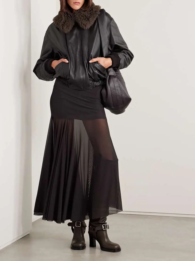 Lemaire Faux Shearling-trimmed Leather Bomber Jacket | Thumbnail 2 Lemaire Faux Shearling-trimmed Leather Bomber Jacket | Thumbnail 2