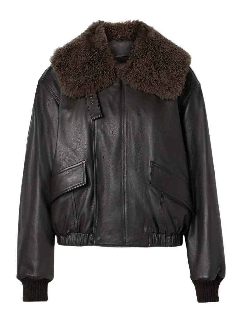 Faux Shearling-trimmed Leather Bomber Jacket Faux Shearling-trimmed Leather Bomber Jacket