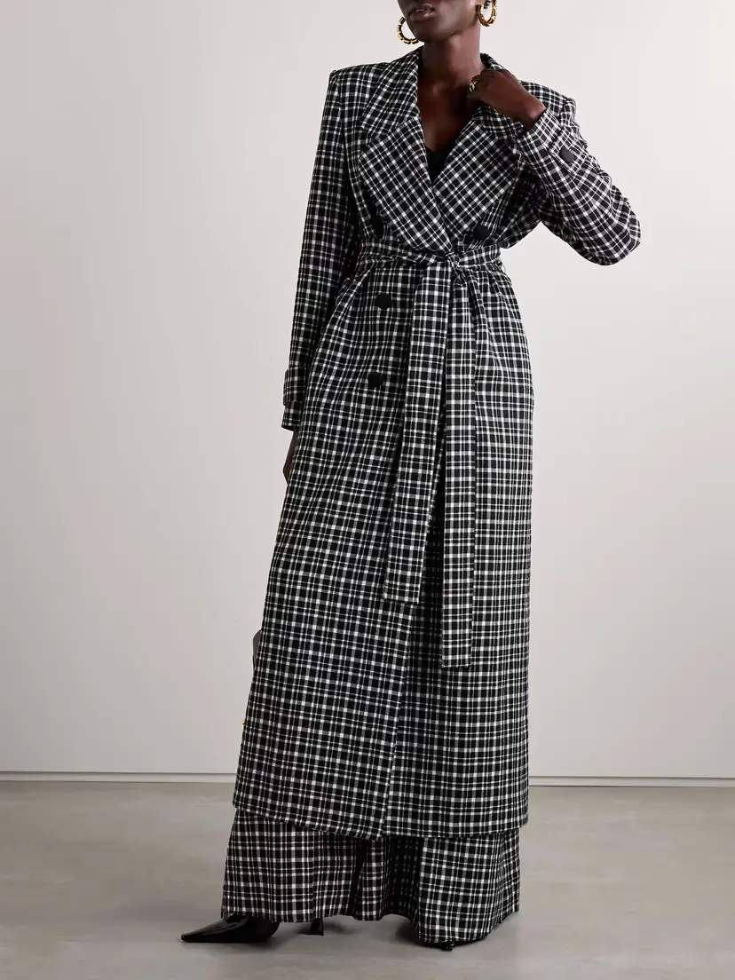 Carolina Herrera Belted Double-breasted Checked Woven Coat | Thumbnail 2 Carolina Herrera Belted Double-breasted Checked Woven Coat | Thumbnail 2