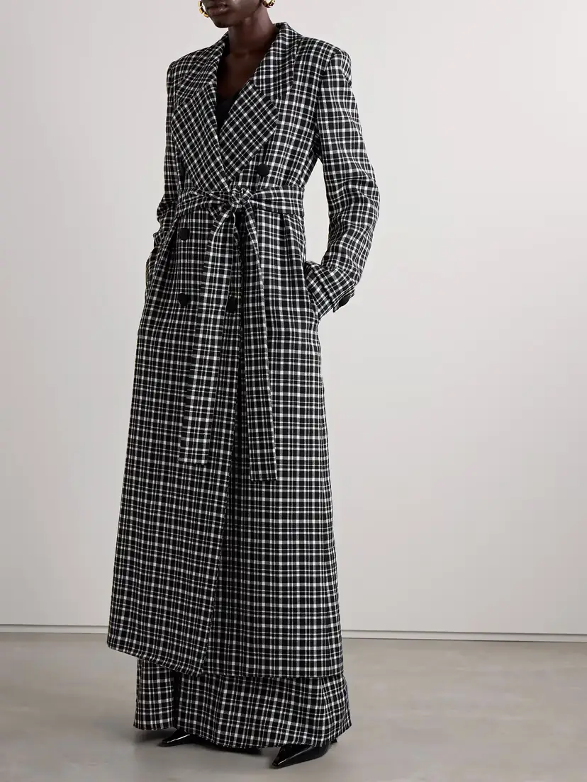 Carolina Herrera Belted Double-breasted Checked Woven Coat | Thumbnail 3 Carolina Herrera Belted Double-breasted Checked Woven Coat | Thumbnail 3