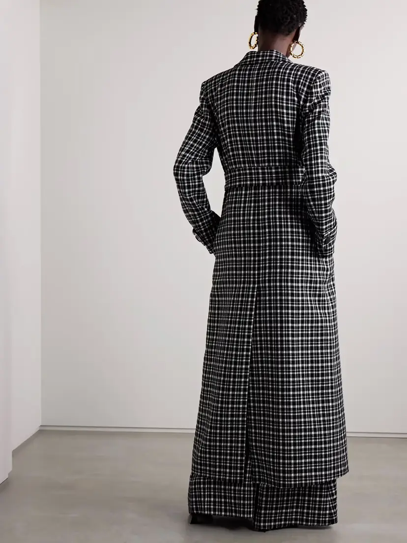 Carolina Herrera Belted Double-breasted Checked Woven Coat | Thumbnail 4 Carolina Herrera Belted Double-breasted Checked Woven Coat | Thumbnail 4