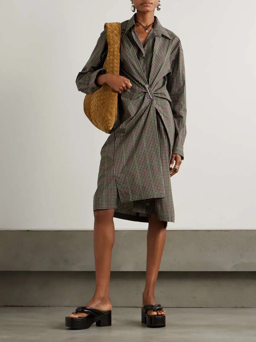 Dries Van Noten Asymmetric Gathered Checked Cotton Shirt Dress | Thumbnail 2