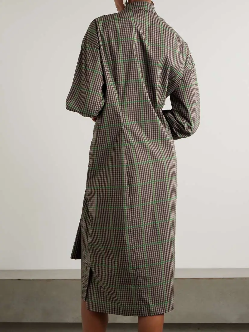 Dries Van Noten Asymmetric Gathered Checked Cotton Shirt Dress | Thumbnail 3