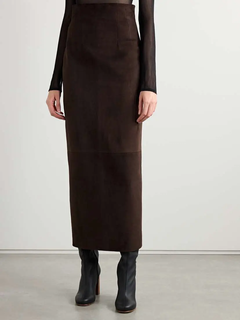 Khaite Loxley Suede Midi Skirt | Thumbnail 3 Khaite Loxley Suede Midi Skirt | Thumbnail 3
