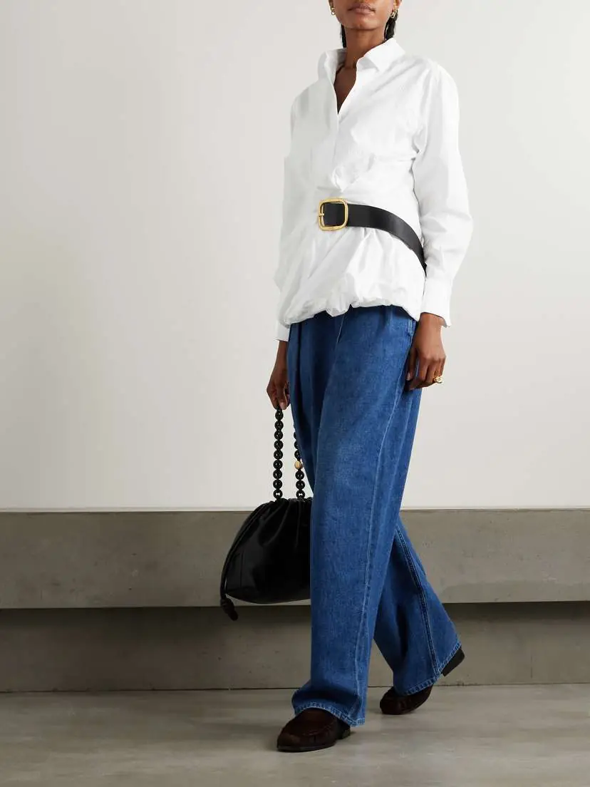 Loewe Belted Leather-trimmed Gathered Ribbed Cotton Shirt | Thumbnail 2 Loewe Belted Leather-trimmed Gathered Ribbed Cotton Shirt | Thumbnail 2