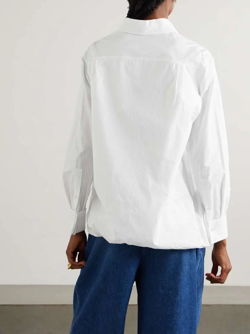 Loewe Belted Leather-trimmed Gathered Ribbed Cotton Shirt | Thumbnail 3 Loewe Belted Leather-trimmed Gathered Ribbed Cotton Shirt | Thumbnail 3