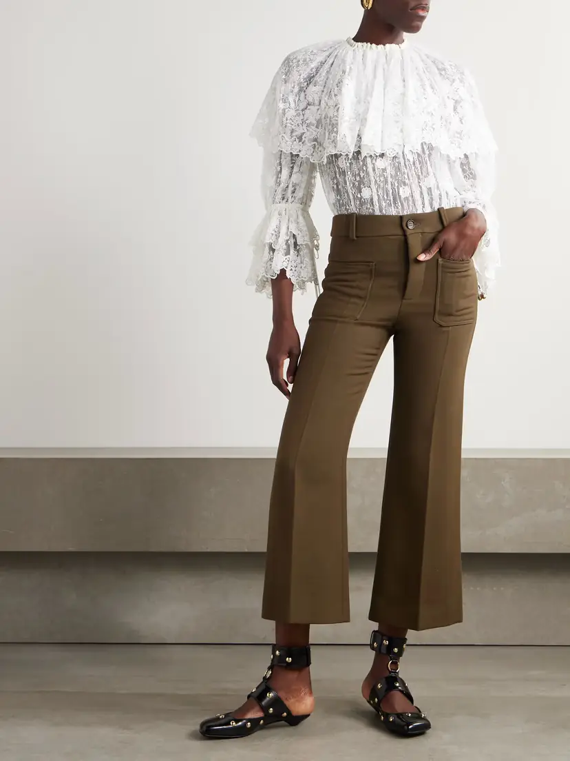 Chloé Cropped Wool-crepe Flared Pants | Thumbnail 2