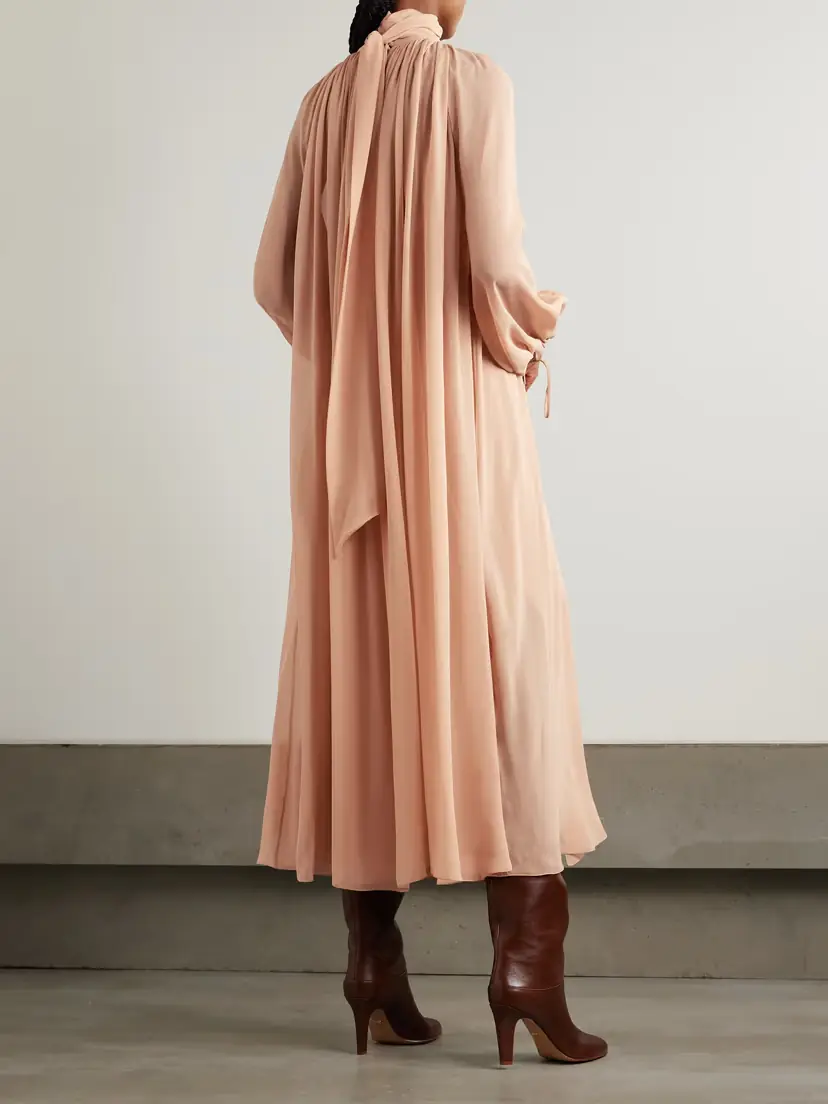 Chloé Pleated Silk-georgette Midi Dress | Thumbnail 4 Chloé Pleated Silk-georgette Midi Dress | Thumbnail 4