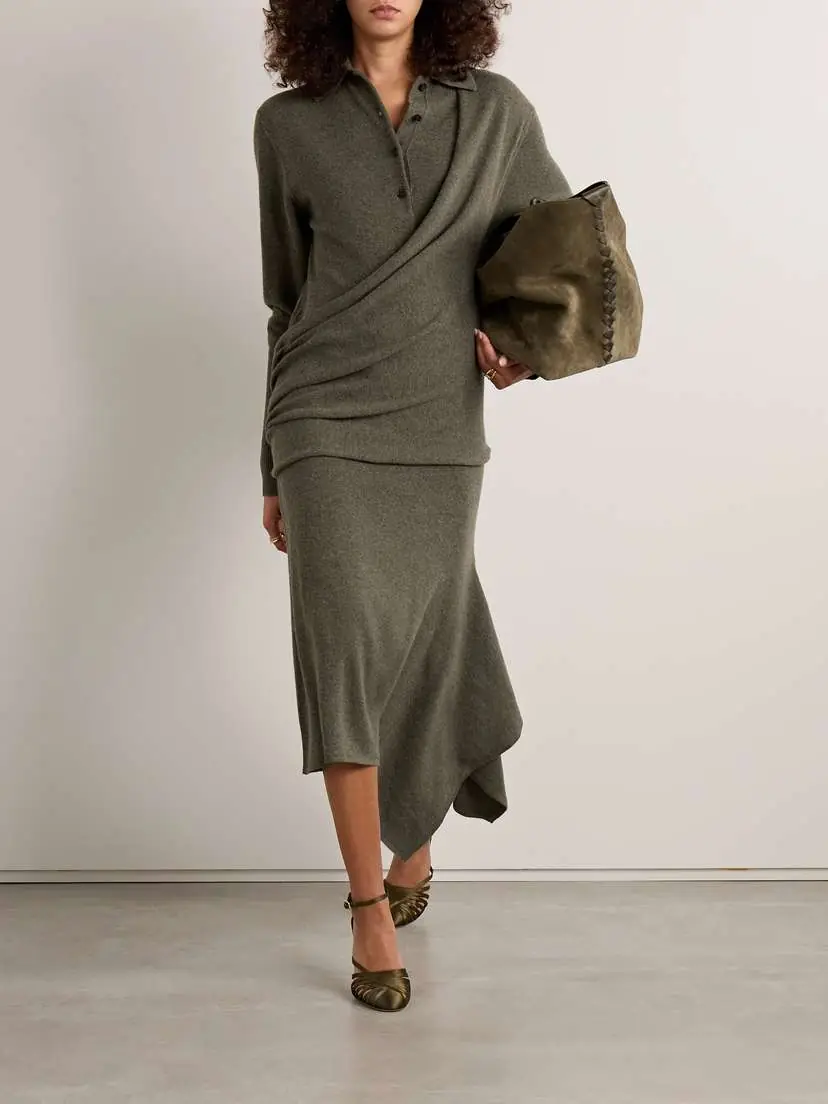Ferragamo Draped Wrap-effect Wool And Cashmere-blend Midi Dress | Thumbnail 2