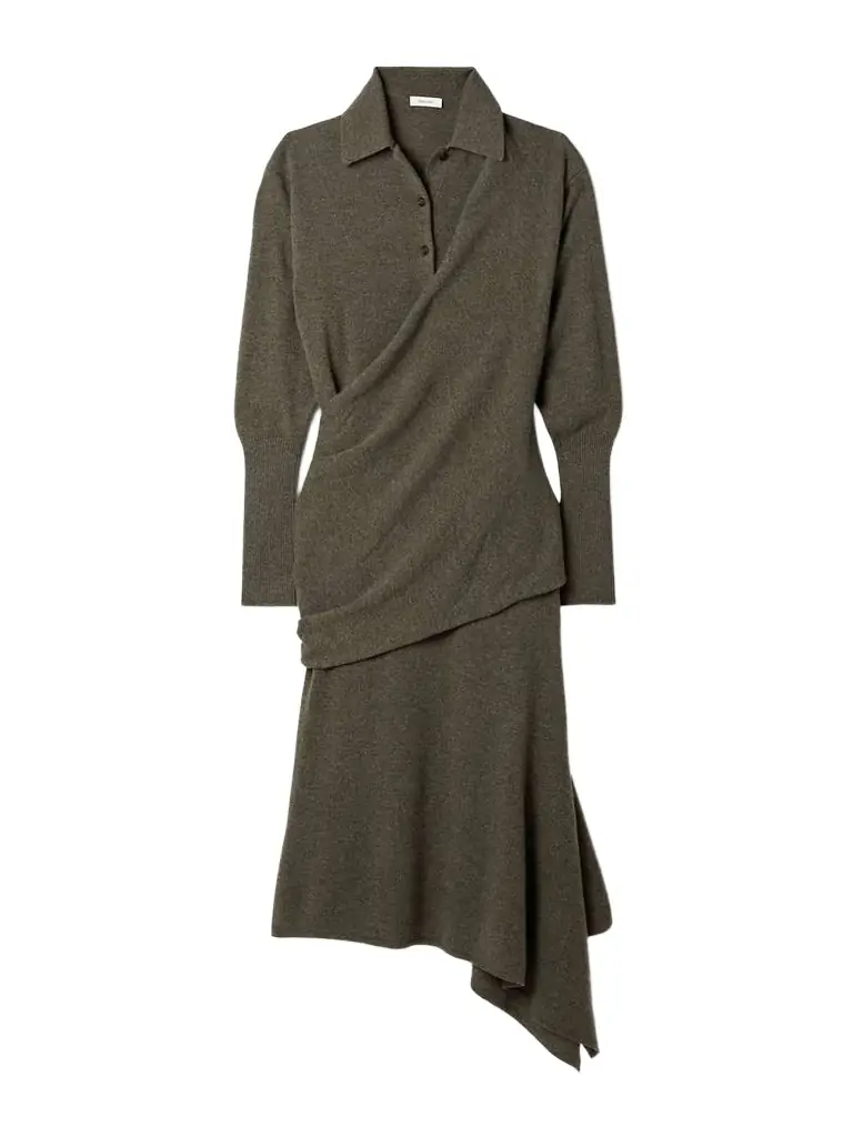 Draped Wrap-effect Wool And Cashmere-blend Midi Dress
