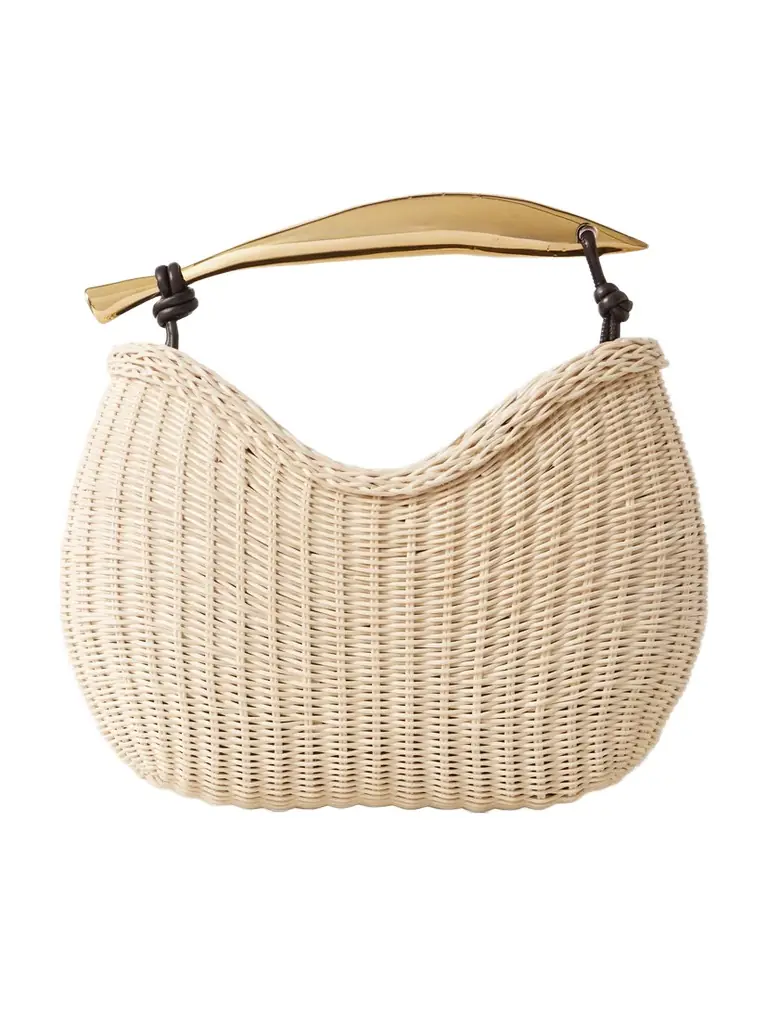 Sardine Small Leather-trimmed Raffia Tote
