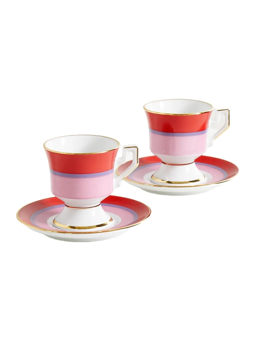 La DoubleJ Set Of Two Gold-plated Porcelain Espresso Cups And Saucers - Pink