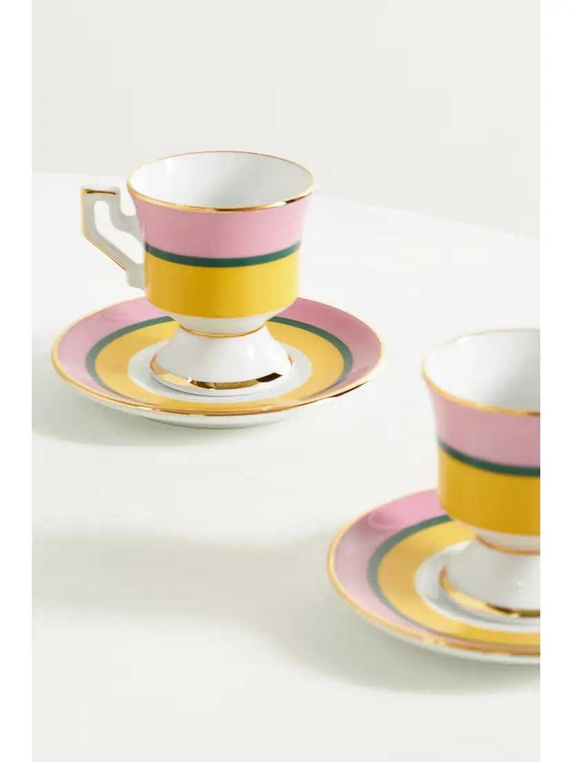 La DoubleJ Set Of Two Gold-plated Porcelain Espresso Cups And Saucers | Thumbnail 3 La DoubleJ Set Of Two Gold-plated Porcelain Espresso Cups And Saucers | Thumbnail 3