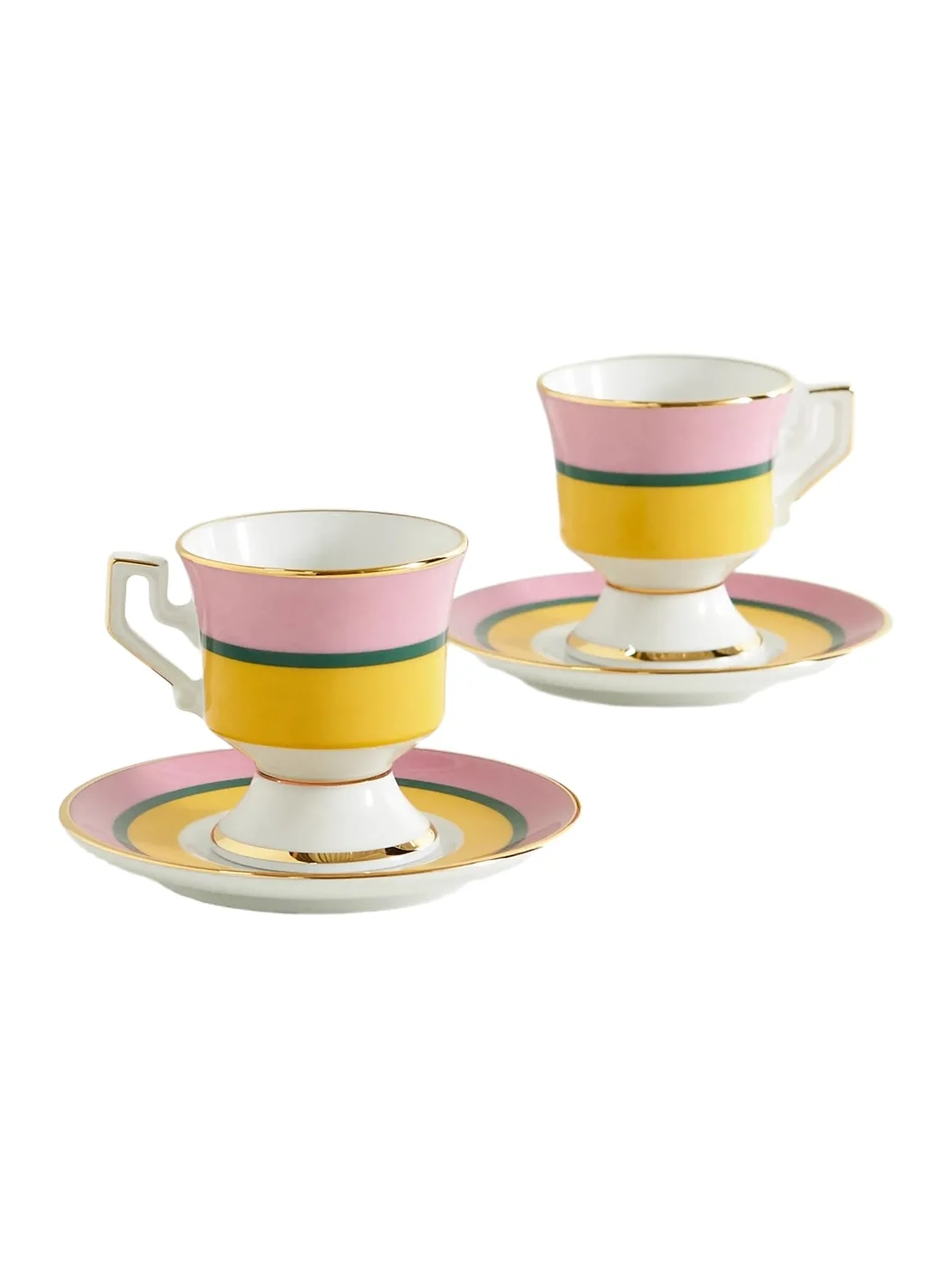 La DoubleJ Set Of Two Gold-plated Porcelain Espresso Cups And Saucers - Pink
