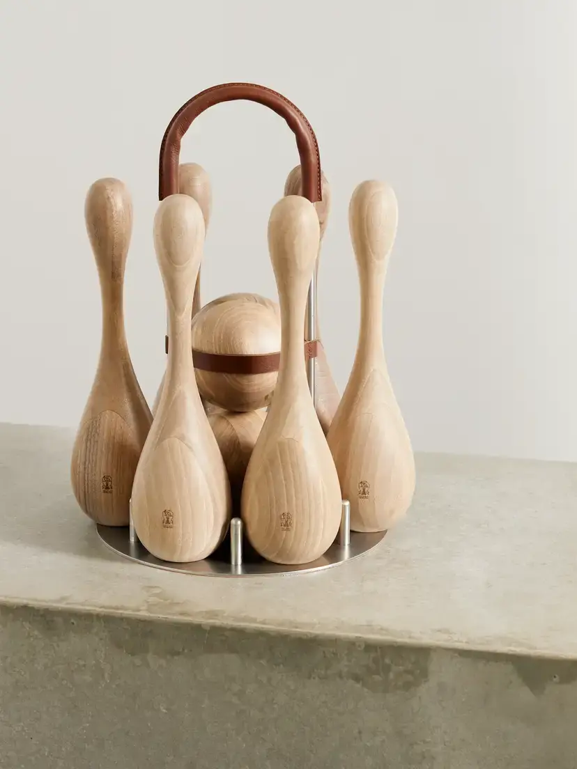 Brunello Cucinelli Leather-trimmed Wood Skittles Set | Image 1 Brunello Cucinelli Leather-trimmed Wood Skittles Set | Image 1