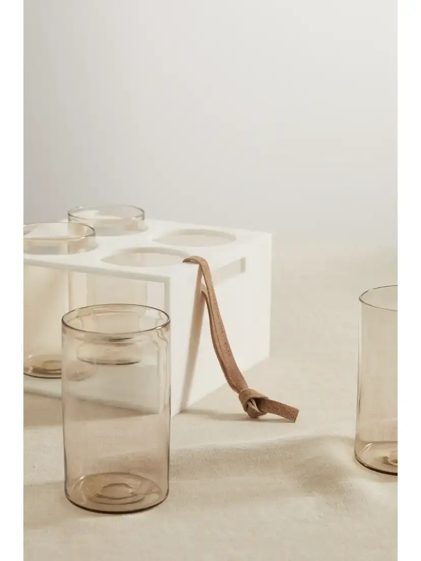Brunello Cucinelli Set Of Four Water Glasses With Krion Holder - Neutrals | Thumbnail 3