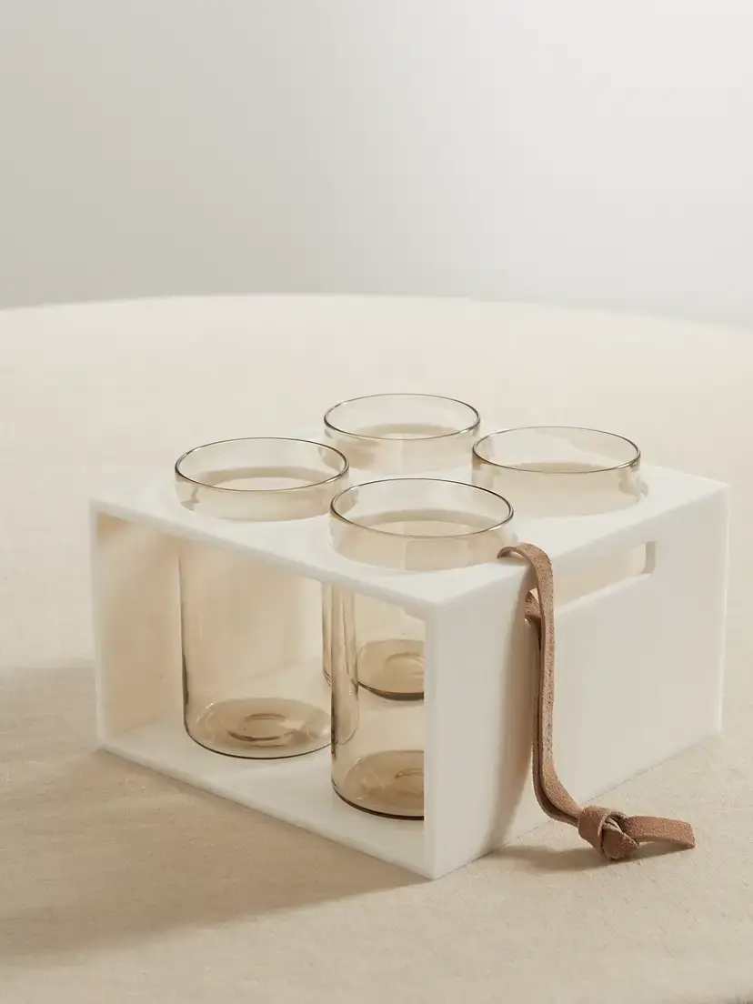Brunello Cucinelli Set Of Four Water Glasses With Krion Holder | Image 1 Brunello Cucinelli Set Of Four Water Glasses With Krion Holder | Image 1
