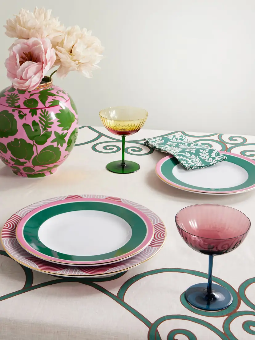 La DoubleJ Set Of Two Printed Gold-plated Porcelain Dessert Plates | Thumbnail 2