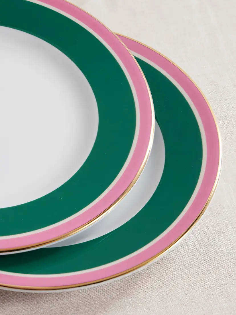 La DoubleJ Set Of Two Printed Gold-plated Porcelain Dessert Plates | Thumbnail 3