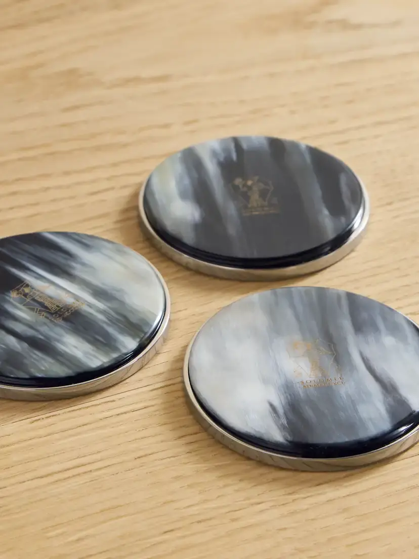 Brunello Cucinelli Set Of Six Horn And Silver-tone Coasters - Black | Thumbnail 3 Brunello Cucinelli Set Of Six Horn And Silver-tone Coasters - Black | Thumbnail 3