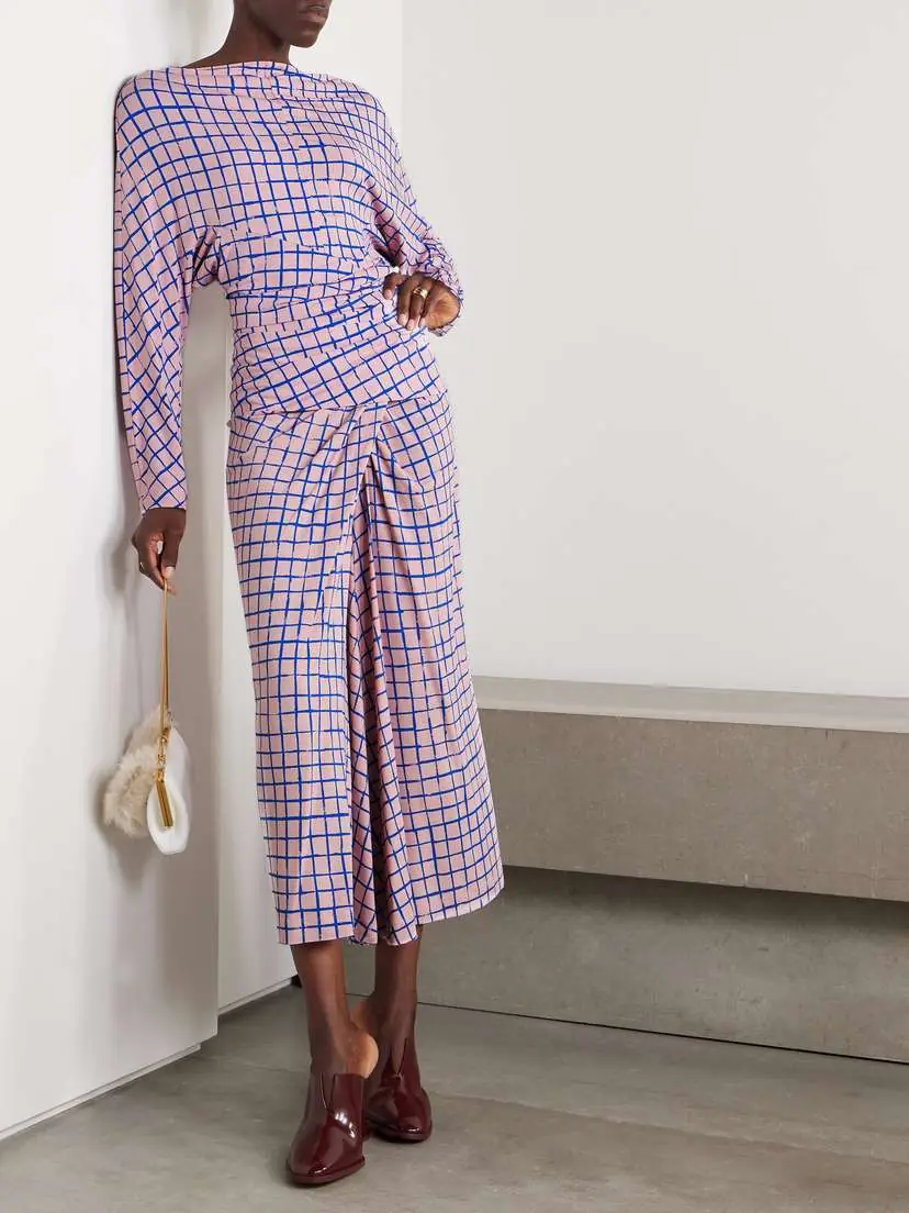 Dries Van Noten Checked Stretch-jersey Wrap-effect Midi Skirt | Thumbnail 2