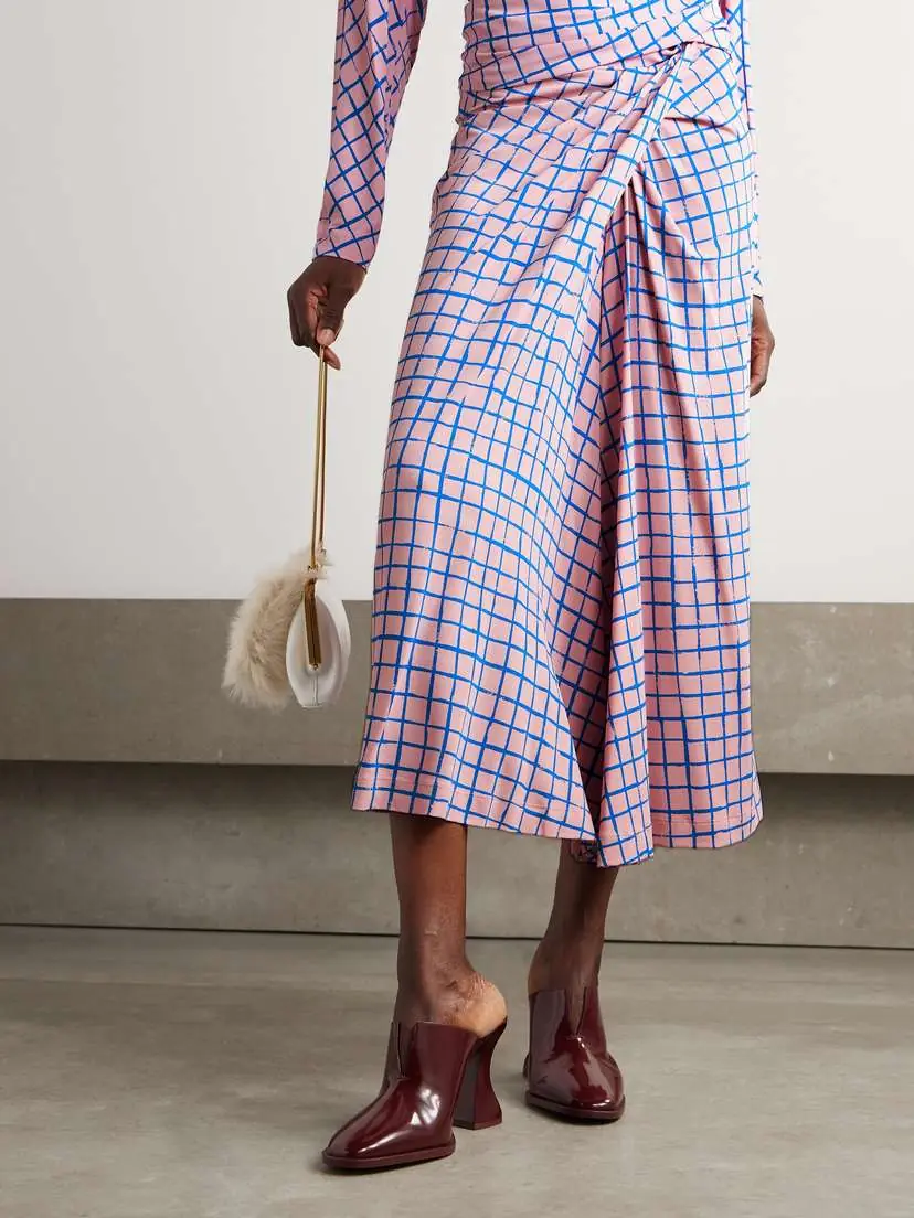 Dries Van Noten Checked Stretch-jersey Wrap-effect Midi Skirt | Thumbnail 3