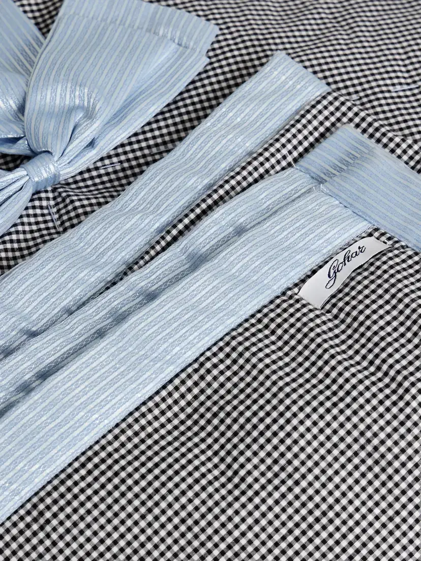 Gohar World Jacquard-trimmed Bow-embellished Gingham Cotton Picnic Blanket And Carrier - Black | Thumbnail 3 Gohar World Jacquard-trimmed Bow-embellished Gingham Cotton Picnic Blanket And Carrier - Black | Thumbnail 3