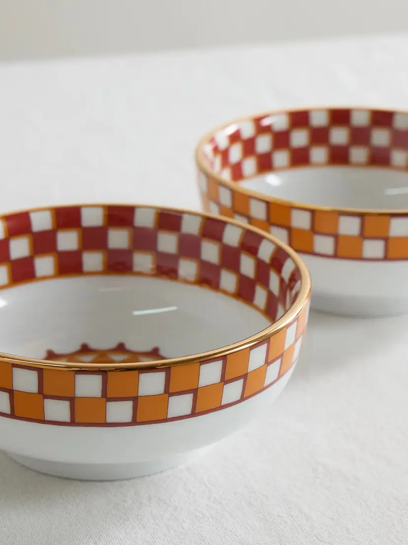 La DoubleJ Set Of Two Gold-plated Porcelain Snack Bowls | Thumbnail 3