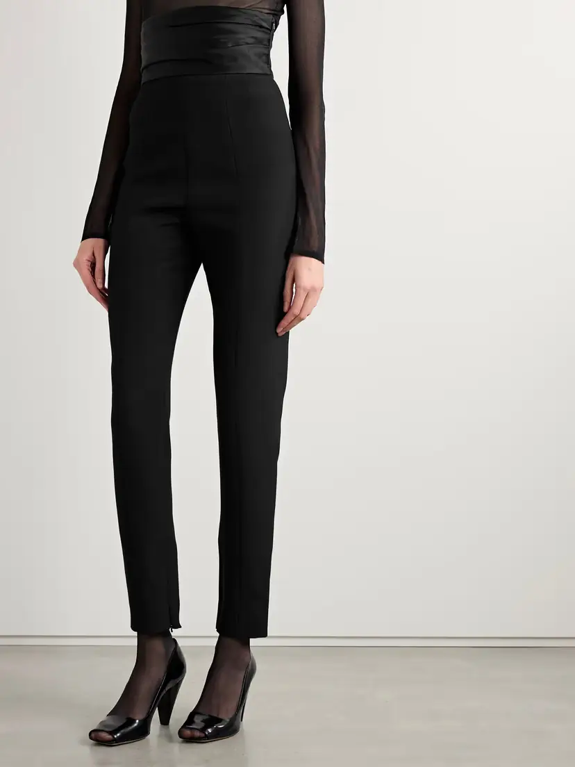 Khaite Lenro Pleated Satin-trimmed Grain De Poudre Straight-leg Pants | Thumbnail 3 Khaite Lenro Pleated Satin-trimmed Grain De Poudre Straight-leg Pants | Thumbnail 3