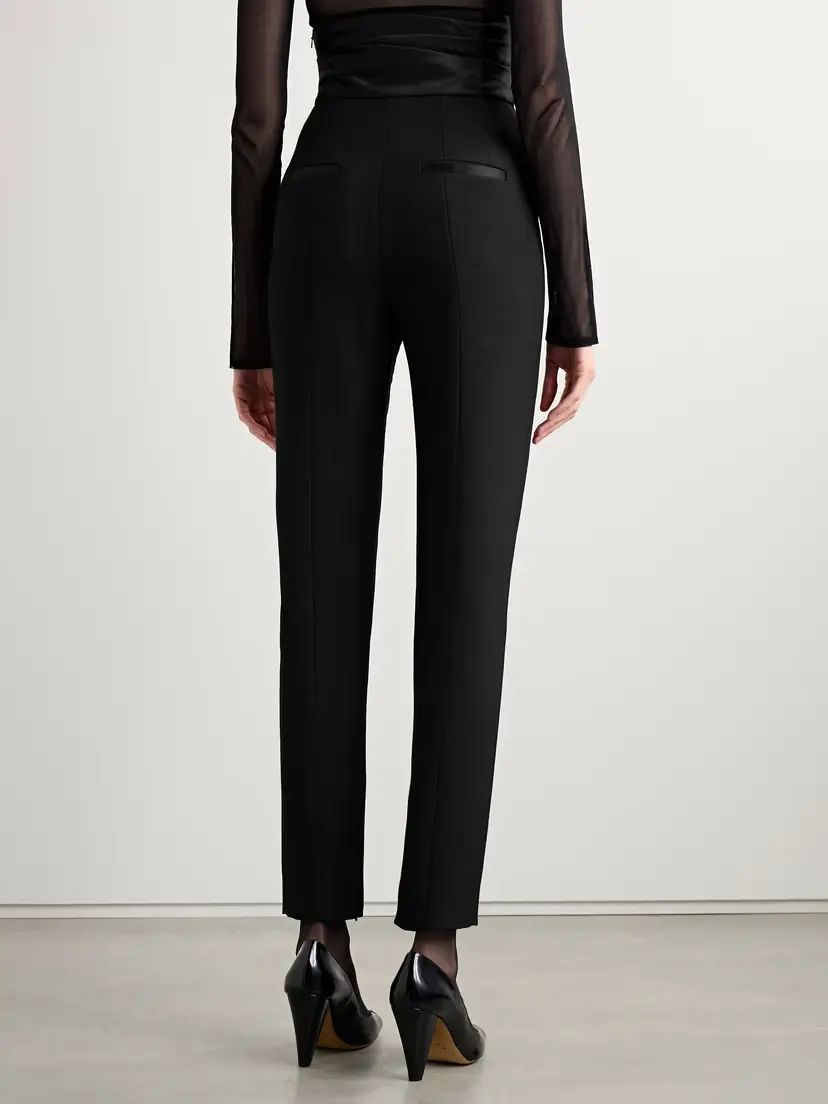 Khaite Lenro Pleated Satin-trimmed Grain De Poudre Straight-leg Pants | Thumbnail 4 Khaite Lenro Pleated Satin-trimmed Grain De Poudre Straight-leg Pants | Thumbnail 4