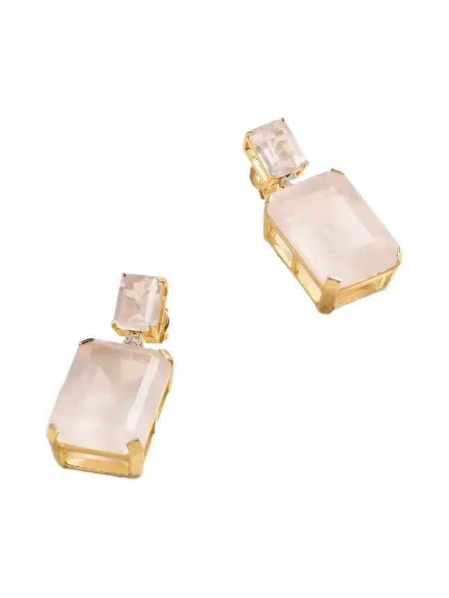 14-karat Gold Rose Quartz And Diamond Earrings 14-karat Gold Rose Quartz And Diamond Earrings