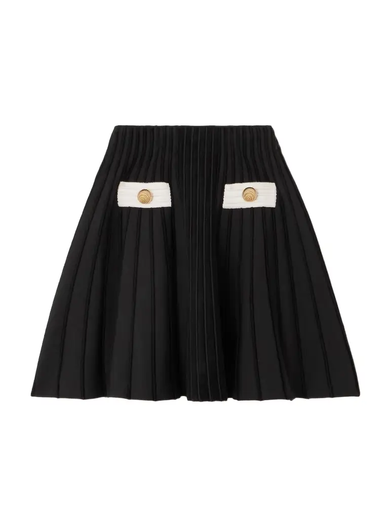 Button-embellished Knitted Mini Skirt