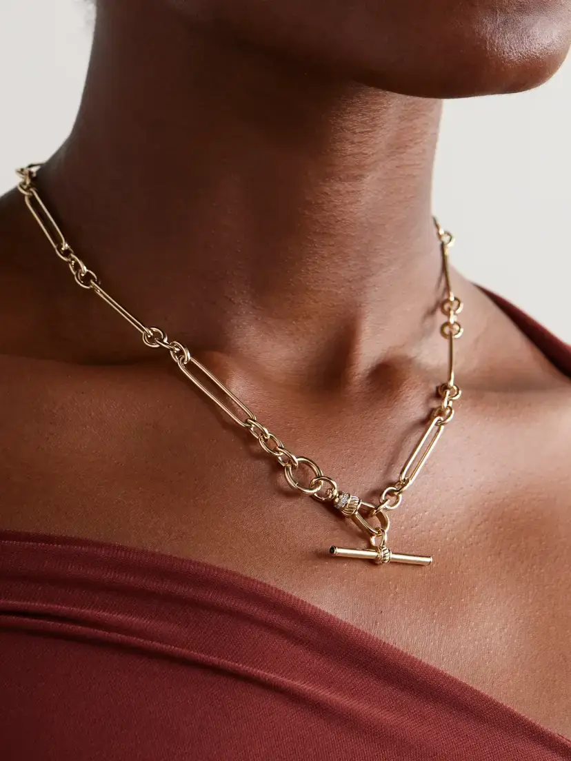 Lucy Delius Trombone Albert Clip T-bar 14-karat Gold, Sapphire And Diamond Necklace | Thumbnail 2 Lucy Delius Trombone Albert Clip T-bar 14-karat Gold, Sapphire And Diamond Necklace | Thumbnail 2