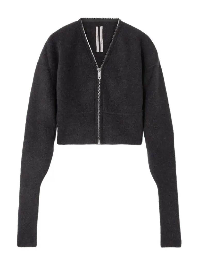 Rick Owens Cropped Zip-up Knitted Cardigan | Image 1 Rick Owens Cropped Zip-up Knitted Cardigan | Image 1