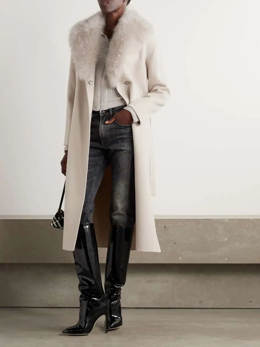 Yves Salomon Belted Shearling-trimmed Wool And Cashmere-blend Coat | Thumbnail 2 Yves Salomon Belted Shearling-trimmed Wool And Cashmere-blend Coat | Thumbnail 2