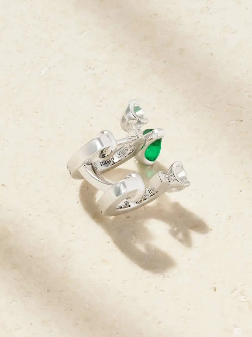Repossi Serti Sur Vide 18-karat White Gold, Diamond And Emerald Single Earring | Thumbnail 3 Repossi Serti Sur Vide 18-karat White Gold, Diamond And Emerald Single Earring | Thumbnail 3