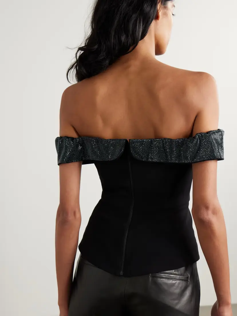 Self-Portrait Off-the-shoulder Bow And Crystal-embellished Crepe Top | Thumbnail 3