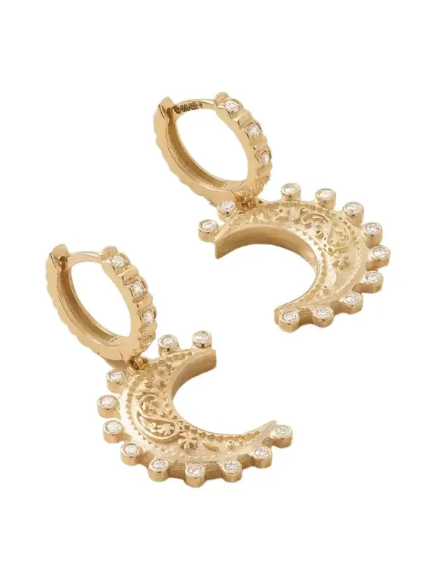 Small Southwestern Moon 14-karat Gold Diamond Hoop Earrings