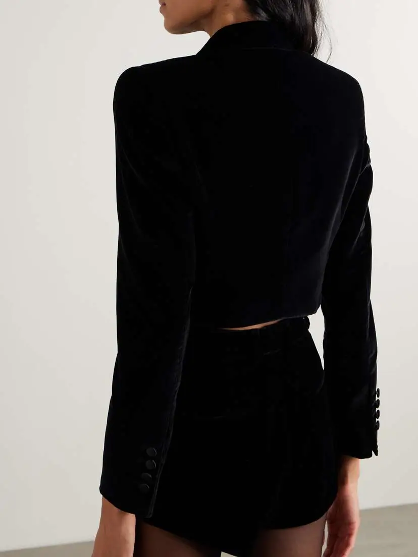 Dolce & Gabbana Cropped Double-breasted Satin-trimmed Velvet Blazer | Thumbnail 3 Dolce & Gabbana Cropped Double-breasted Satin-trimmed Velvet Blazer | Thumbnail 3