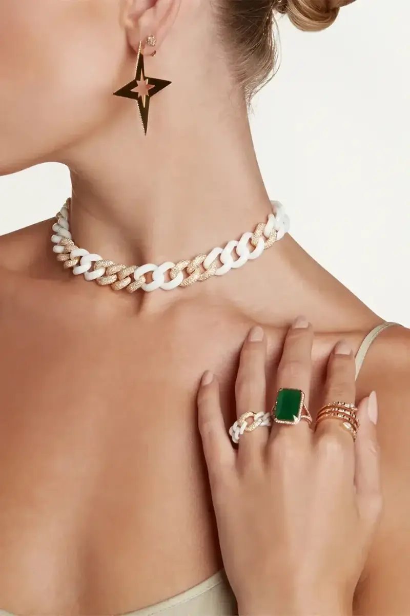 SHAY JEWELRY 9 PAVE WHITE CERAMIC JUMBO LINK NECKLACE | Thumbnail 2